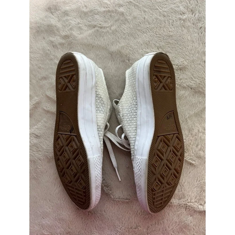 Converse All Star Womens Sneakers Size 6.5 Beige Textured Knit Low Top Shoes Wit